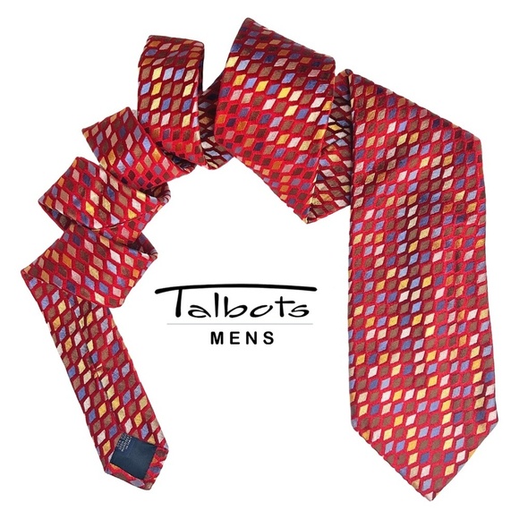 Talbots Mens Necktie Hand Made Sheen Ombre Effect Silk Geometric Cubes Embossed - Picture 1 of 10